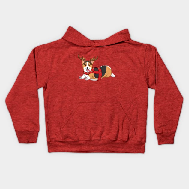 Cute Black & Tan Corgi in Christmas Reindeer Costume Kids Hoodie by csforest